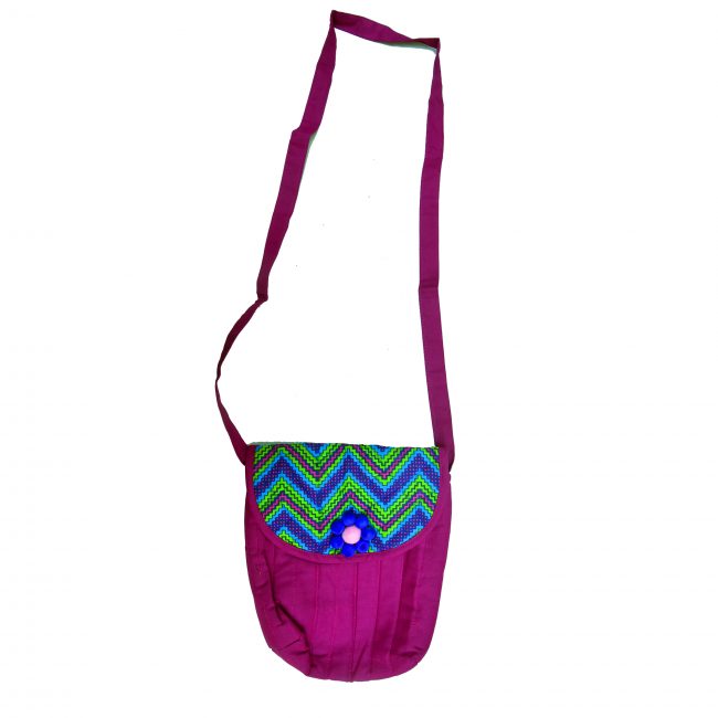 Handmade Cotton, Sponge & Bid Work Purple Flower Bag