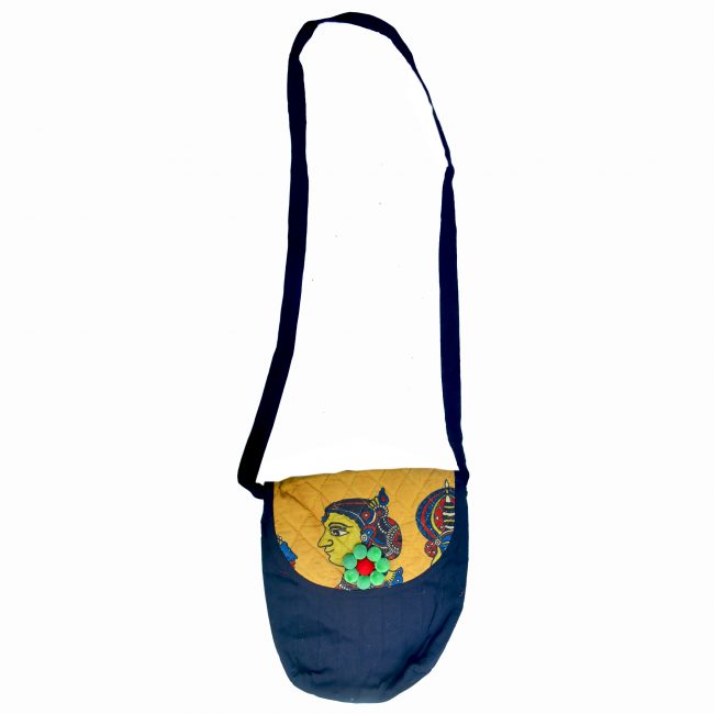 Handmade Cotton, Sponge & Bid Work Black Flower Bag