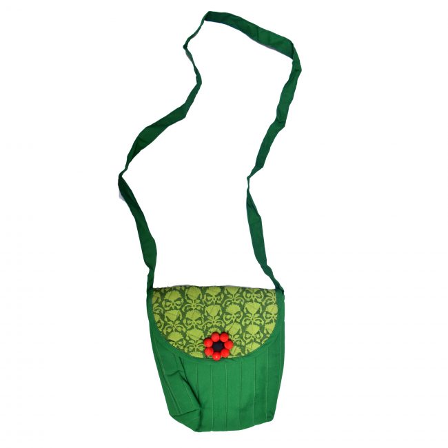Handmade Cotton, Sponge & Bid Work Green Flower Bag
