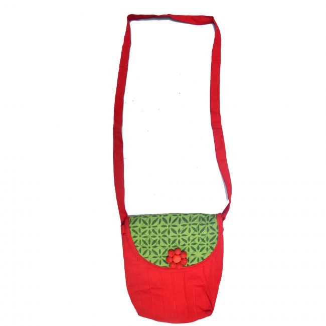 Handmade Cotton, Sponge & Bid Work Red Flower Bag