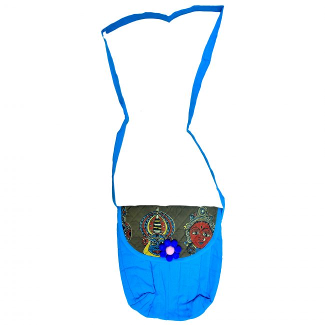 Handmade Cotton, Sponge & Bid Work Blue Flower Bag