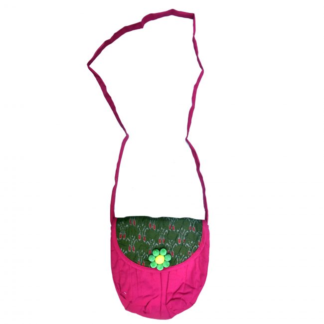 Handmade Cotton, Sponge & Bid Work Pink Flower Bag