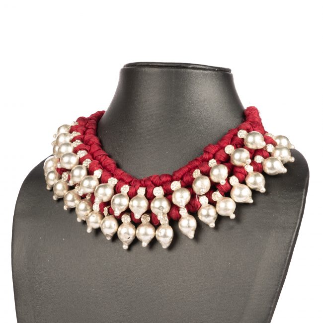 Tribes India Two Line Ghungru Necklace Tribal Design (Multi-Color Thread)