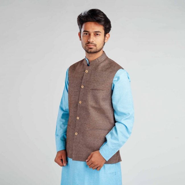 Handloom Woolen Plain Waist Coat - 38
