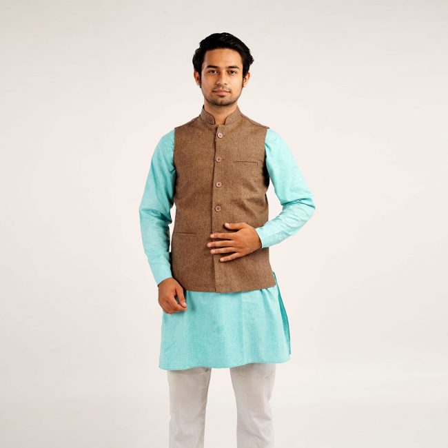 Handloom Woolen Plain Waist Coat - 36