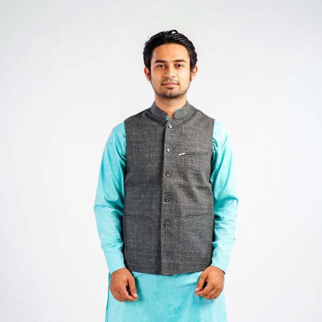 Handloom Woolen Plain Waist Coat - 36