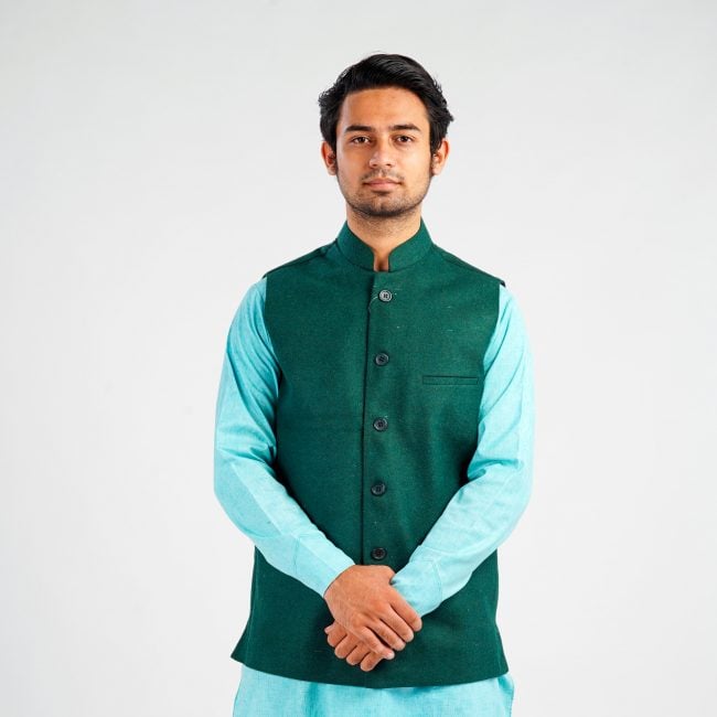 Handloom Woolen Plain Waist Coat - 40