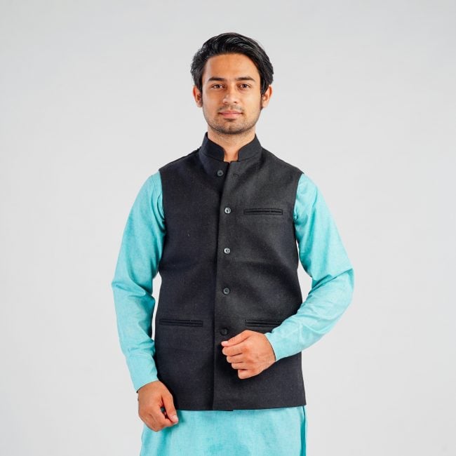 Handloom Woolen Plain Waist Coat - 38