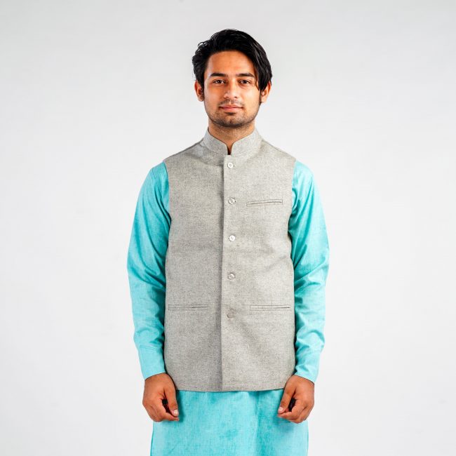 Handloom Woolen Plain Waist Coat - 38