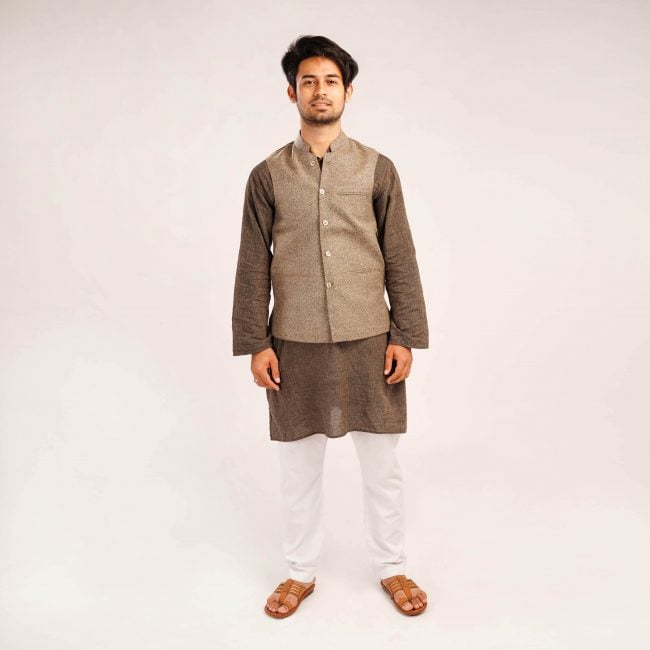 Handloom Woolen Plain Waist Coat - 36