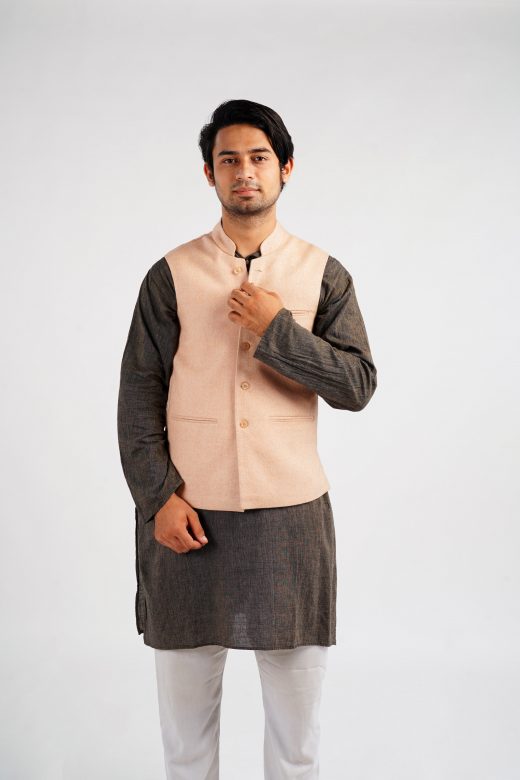 Handloom Woolen Plain Waist Coat - 36