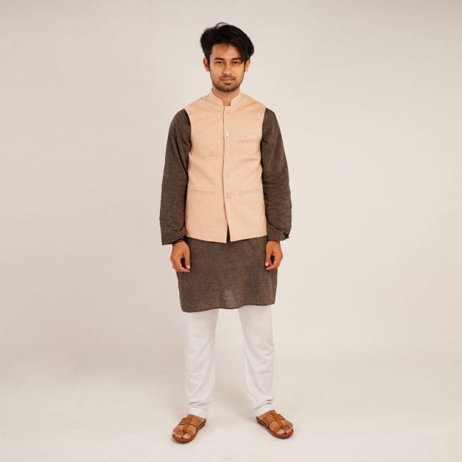 Handloom Woolen Plain Waist Coat - 36