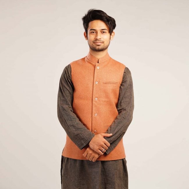 Handloom Woolen Plain Waist Coat - 38