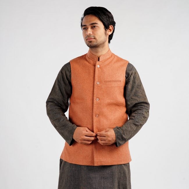 Handloom Woolen Plain Waist Coat - 38