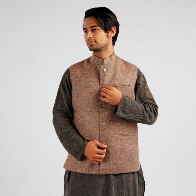 Handloom Woolen Plain Waist Coat - 42