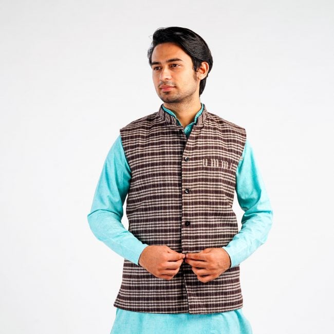 Handloom Woolen Reversible Waist Coat - 40
