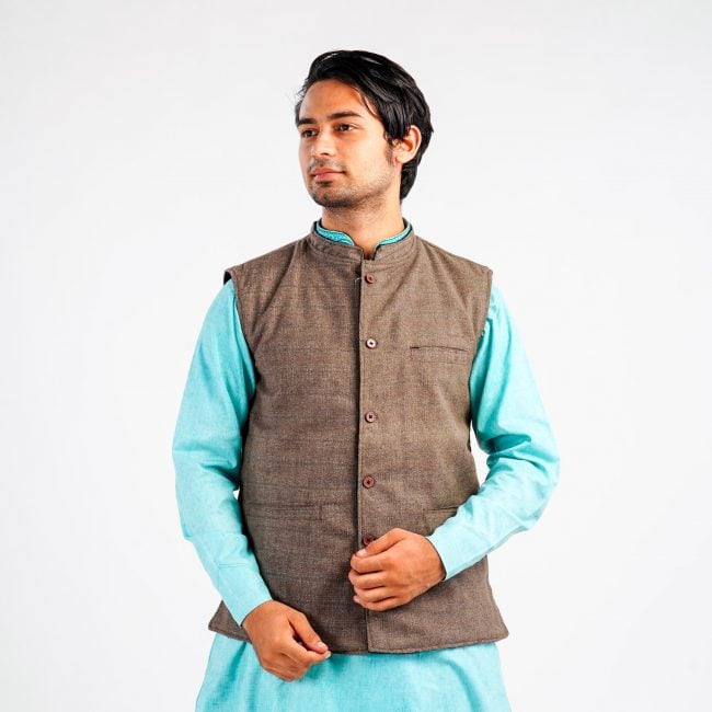Handloom Woolen Reversible Waist Coat - 40