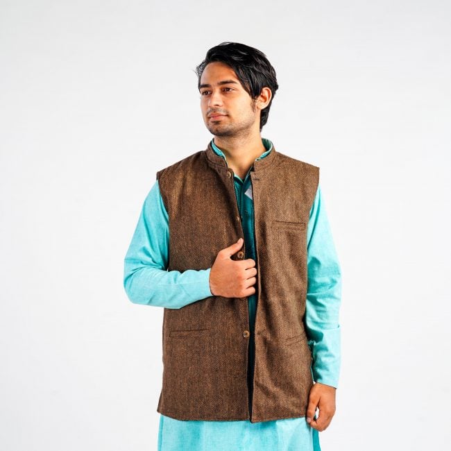Handloom Woolen Reversible Waist Coat - 42