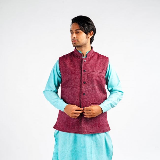 Handloom Woolen Reversible Waist Coat - 40