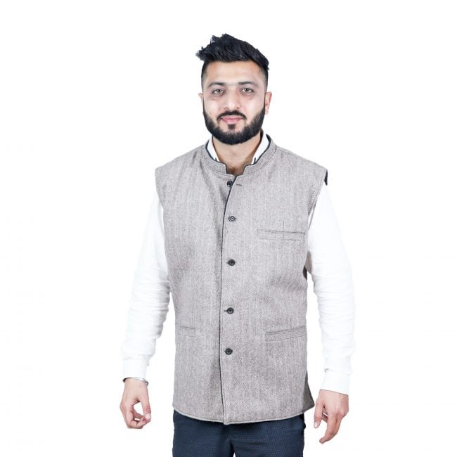 Handloom Woolen Plain Waist Coat - 44