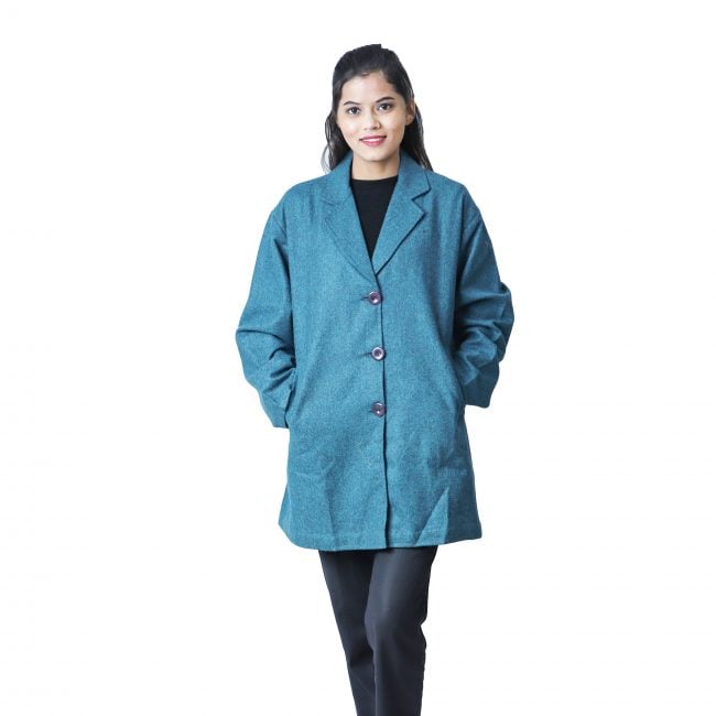 Handloom Woolen Plain Long Coat - 48