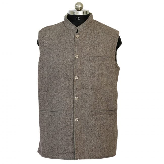 Handloom Woolen Plain Waist Coat - 44