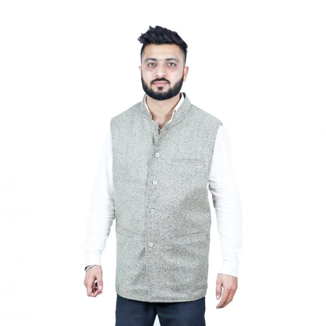 Handloom Woolen Herringbone Waist Coat - 46
