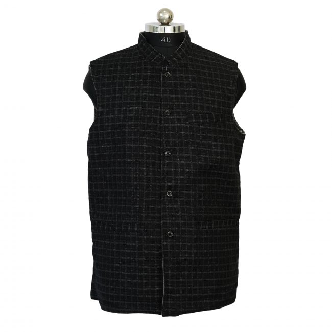 Handloom Woolen Checks Waist Coat (44)