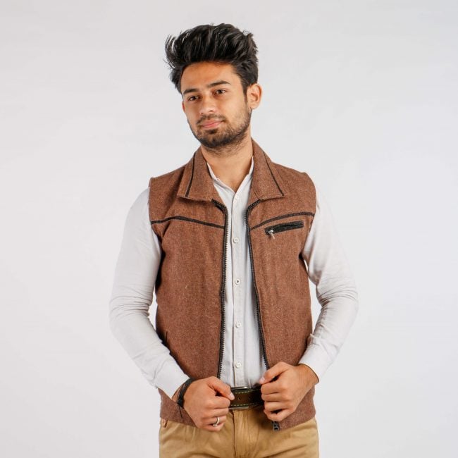Handloom Woolen Twill Weave Half Jacket - 36