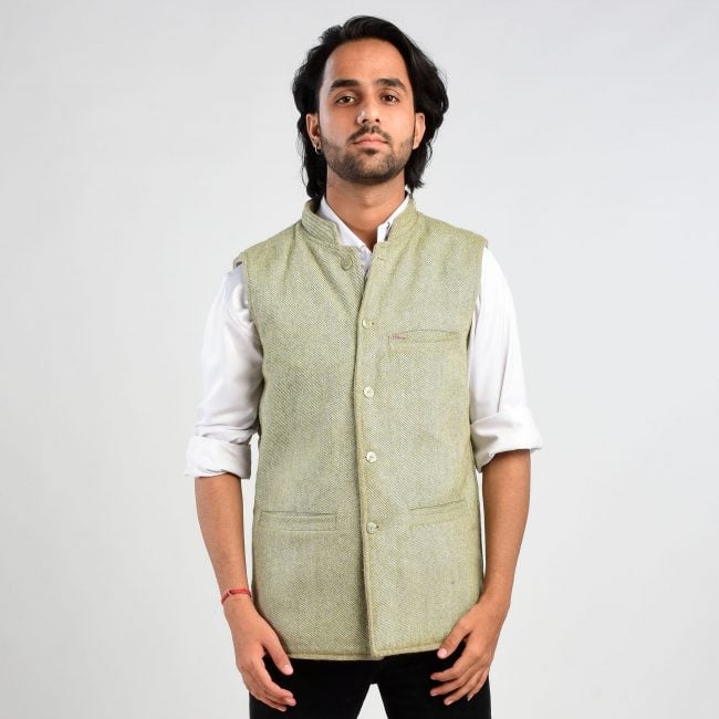 Handloom Woolen Twill Weave Waist Coat - 38