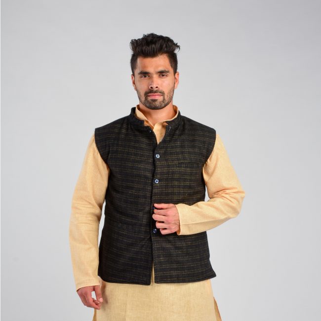 Handloom Woolen Checks Waist Coat - 42