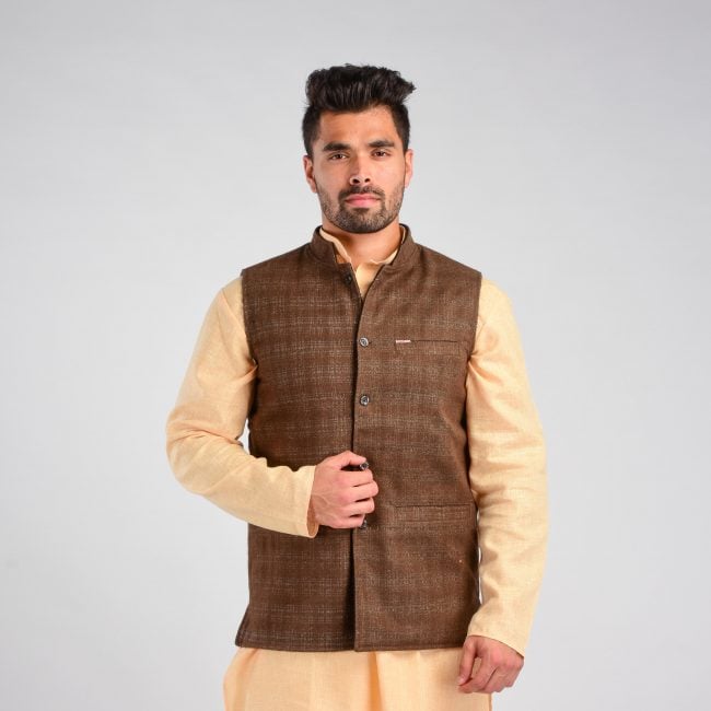 Handloom Woolen Checks Waist Coat