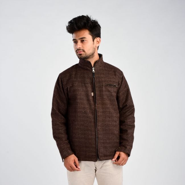 Handloom Woolen Checks Jacket - 40