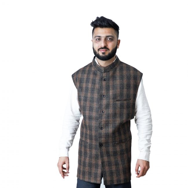 Handloom Woolen Checks Waist Coat