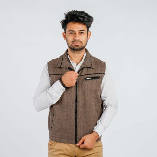 Handloom Woolen Checks Half Jacket - 40