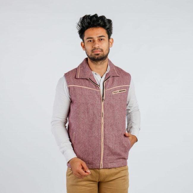 Handloom Woolen Plain Half Jacket - 42