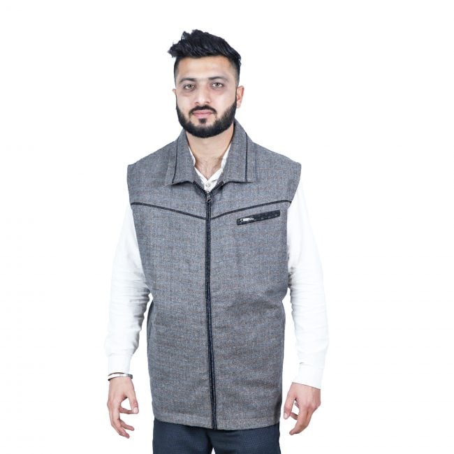 Handloom Woolen Checks Half Jacket - 48