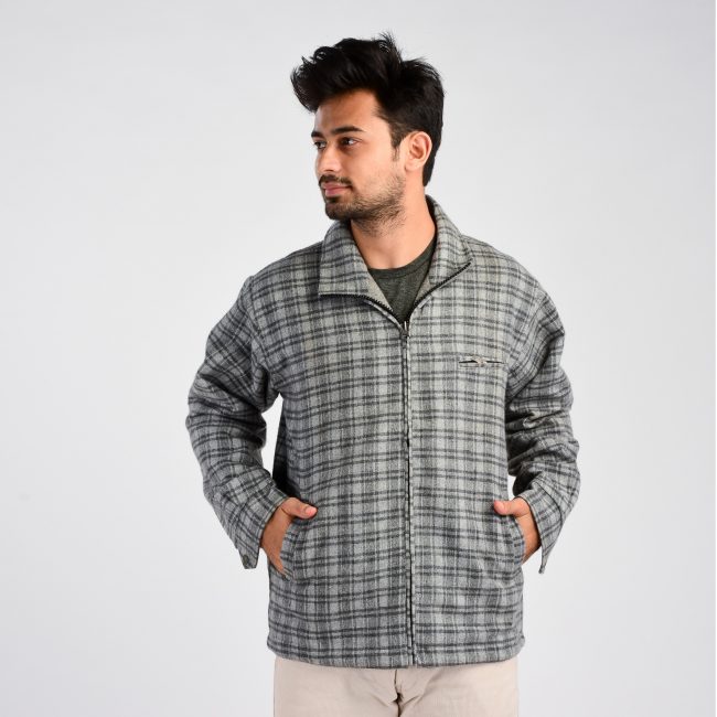Handloom Woolen Checks Jacket - 42