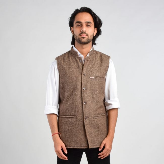 Handloom Woolen Twill Weave Waist Coat - 38