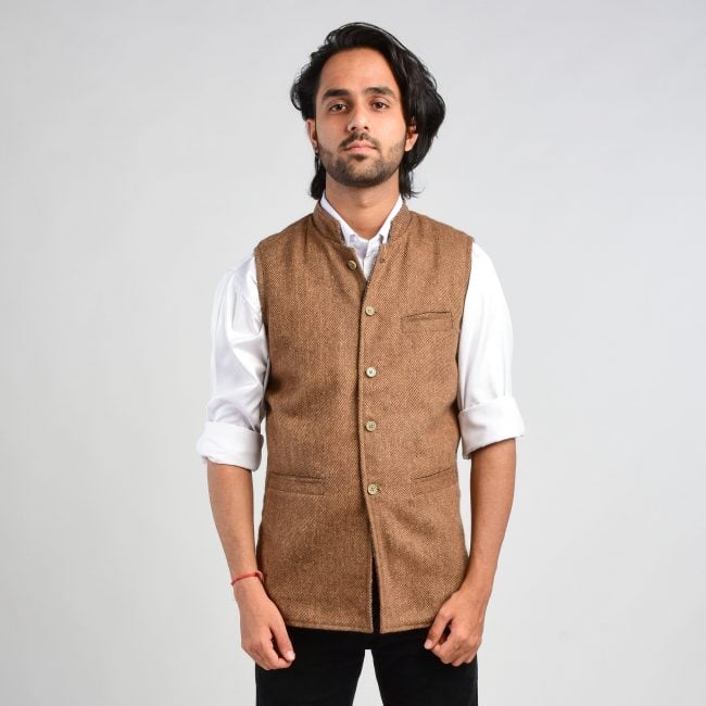 Handloom Woolen Checks Waist Coat