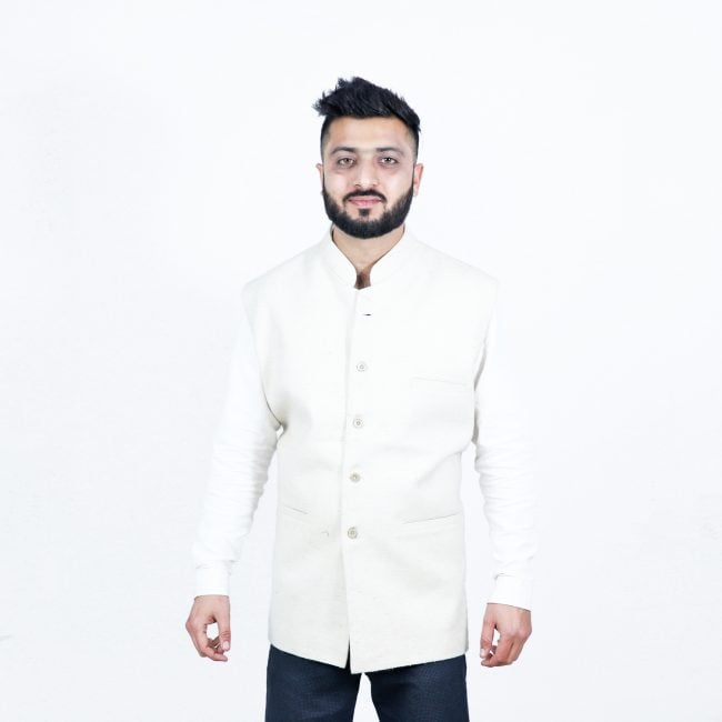 Handloom Woolen Plain Waist Coat - 46