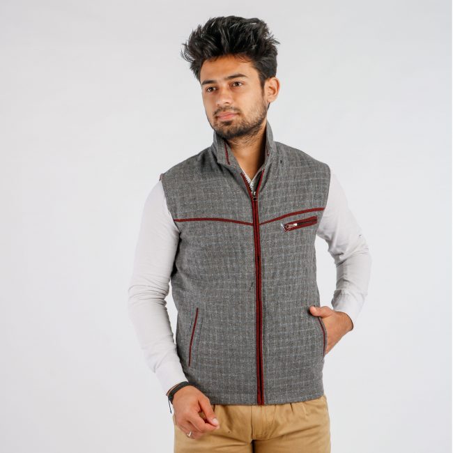Handloom Woolen Checks Half Jacket - 38