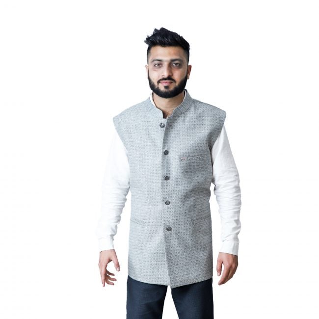 Handloom Woolen Diamond Waist Coat - 44