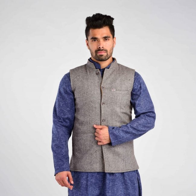 Handloom Woolen Twill Weave Waist Coat - 42