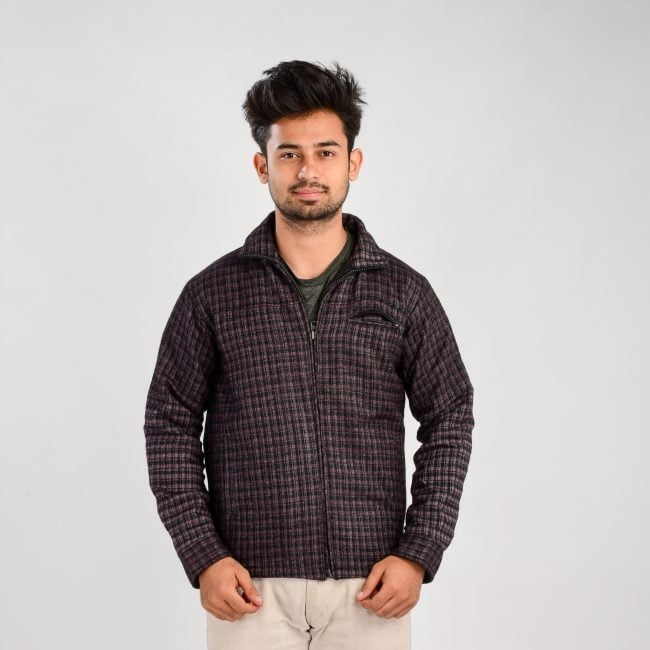 Handloom Woolen Checks Jacket - 38