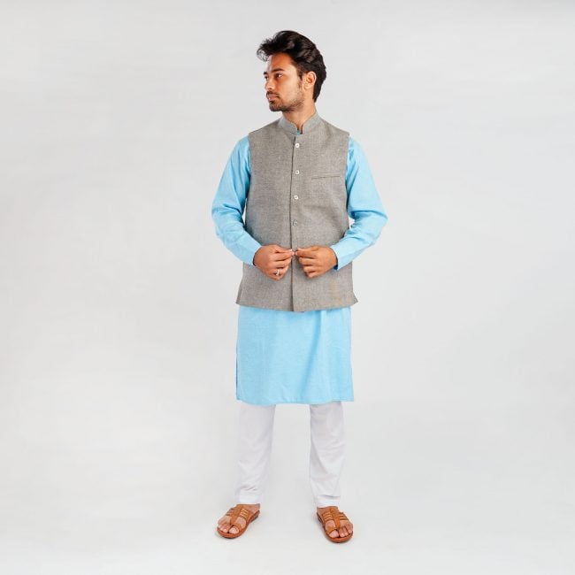 Handloom Woolen Plain Waist Coat - 38
