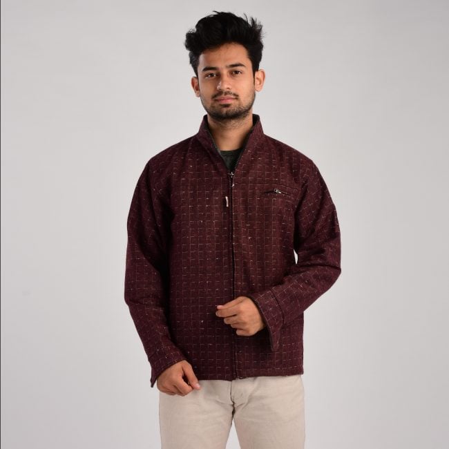 Handloom Woolen Strip Jacket - 36