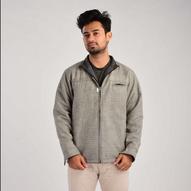Handloom Woolen White Checks Jacket