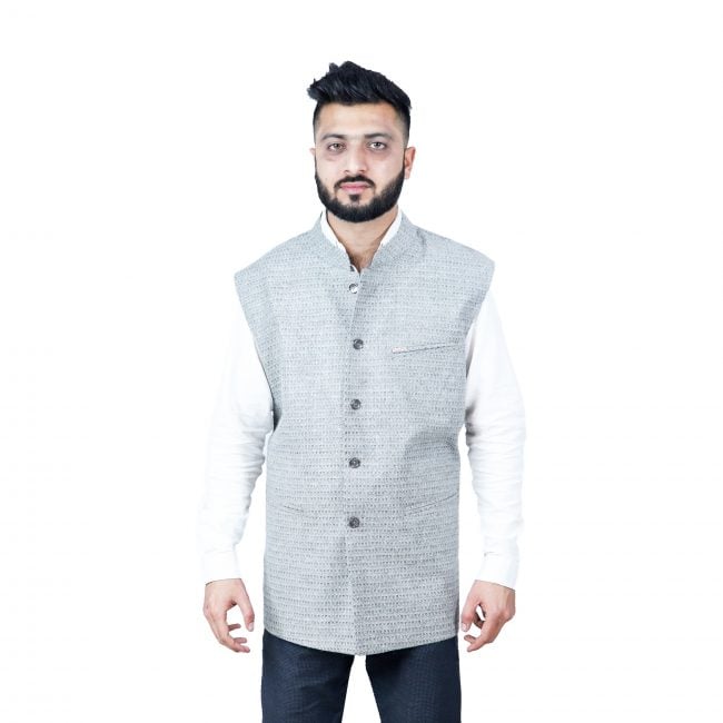 Handloom Woolen Diamond Waist Coat - 46