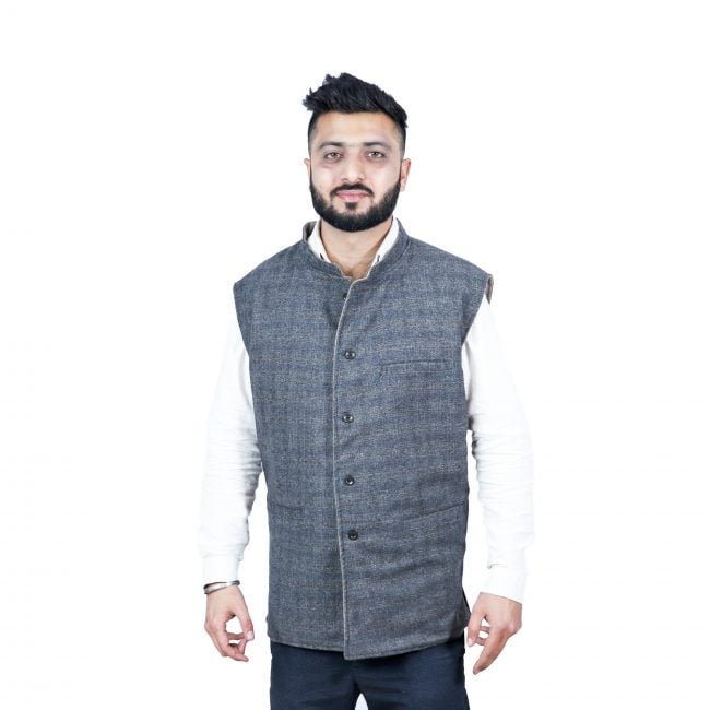 Handloom Woolen Plain Waist Coat - 44